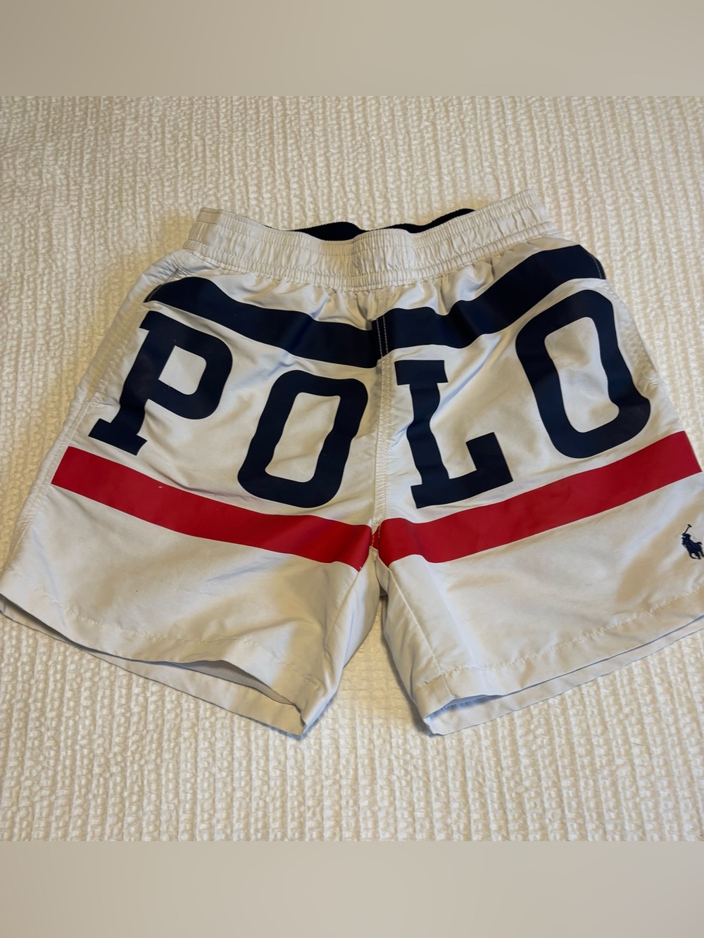 Polo Ralph Lauren Spell Out Polo Red/White/Blue Swim Trunk Shorts Size XS